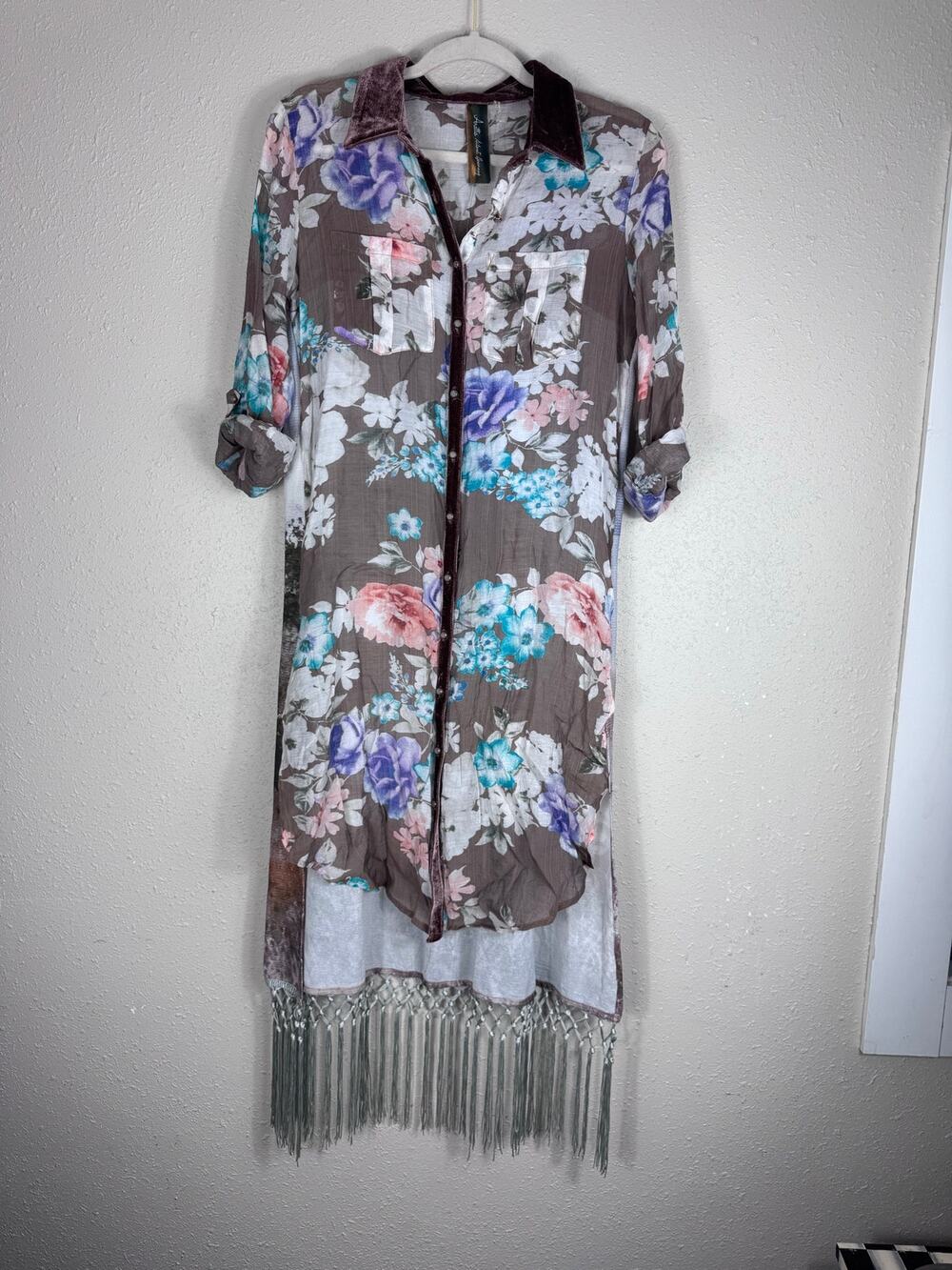 Aratta Silent Journey Floral Fringe Dress/Kimono Womens Size Small